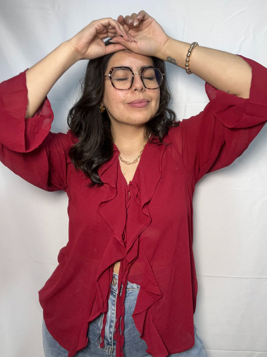Blusa Olanes Angela Burdeo Doble Lazo