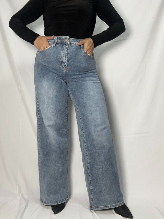 Jeans Cristina Celeste Focalizado Wide Leg