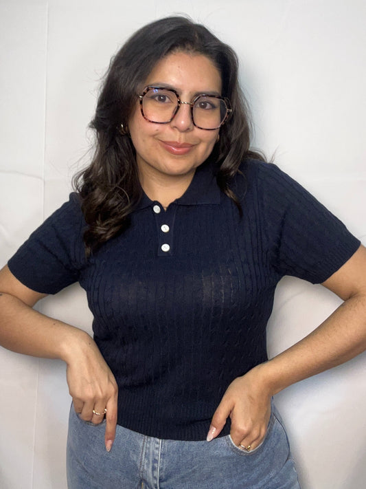 Polera Isabel Azul Manga Corta