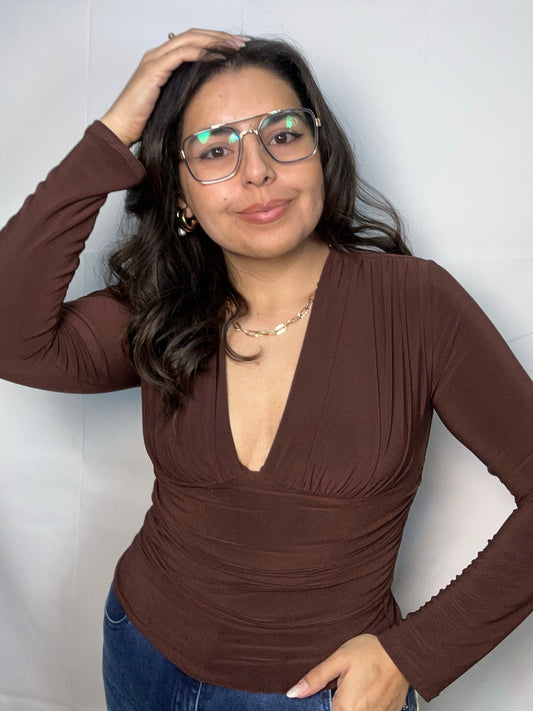 Polera Rocío Chocolate Manga Larga