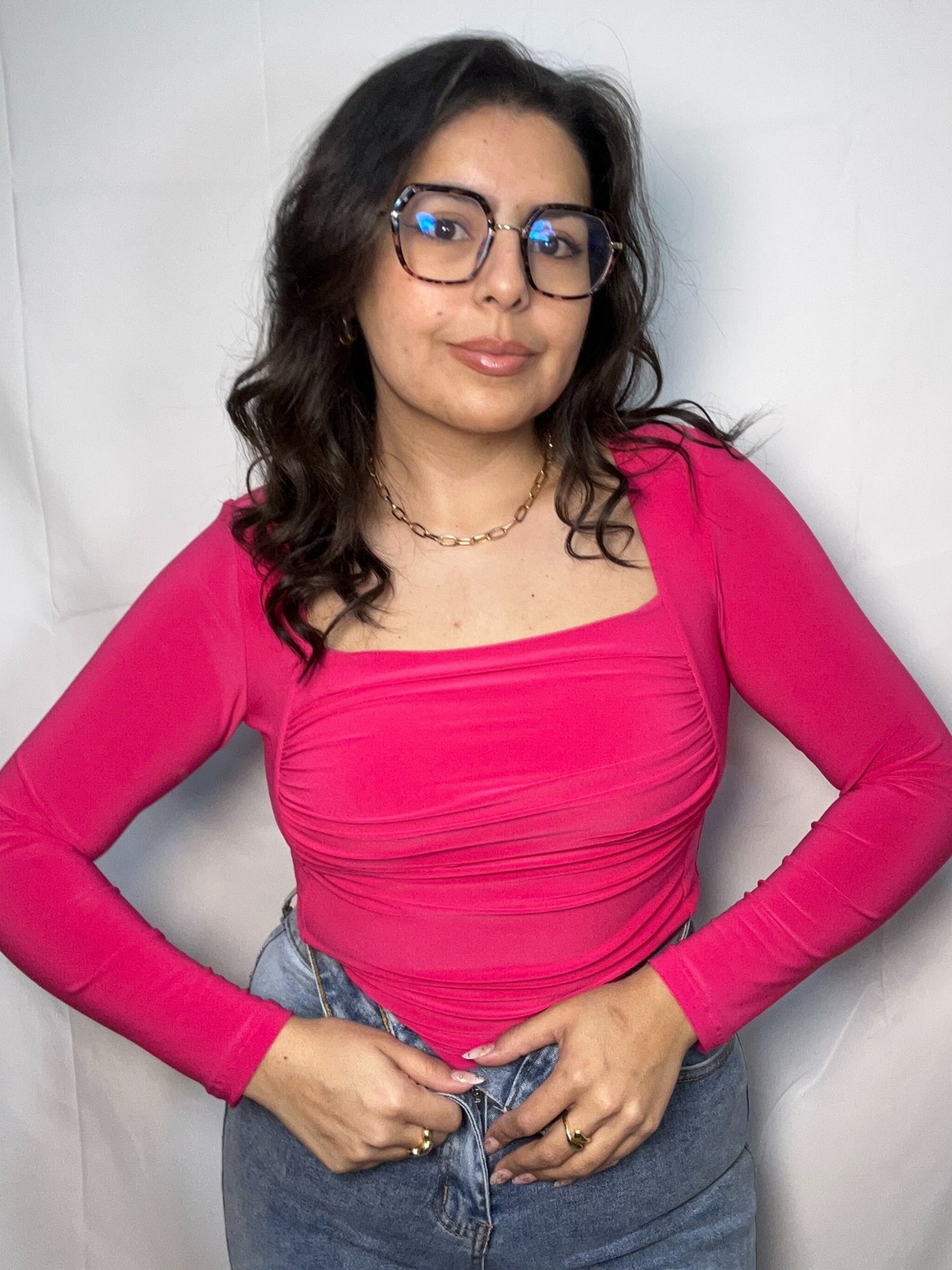 Body Emilia Fucsia Manga Larga