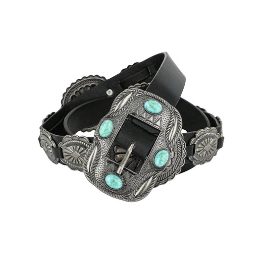 Cinturon Vaquero Turquesa Negro 115 CM.