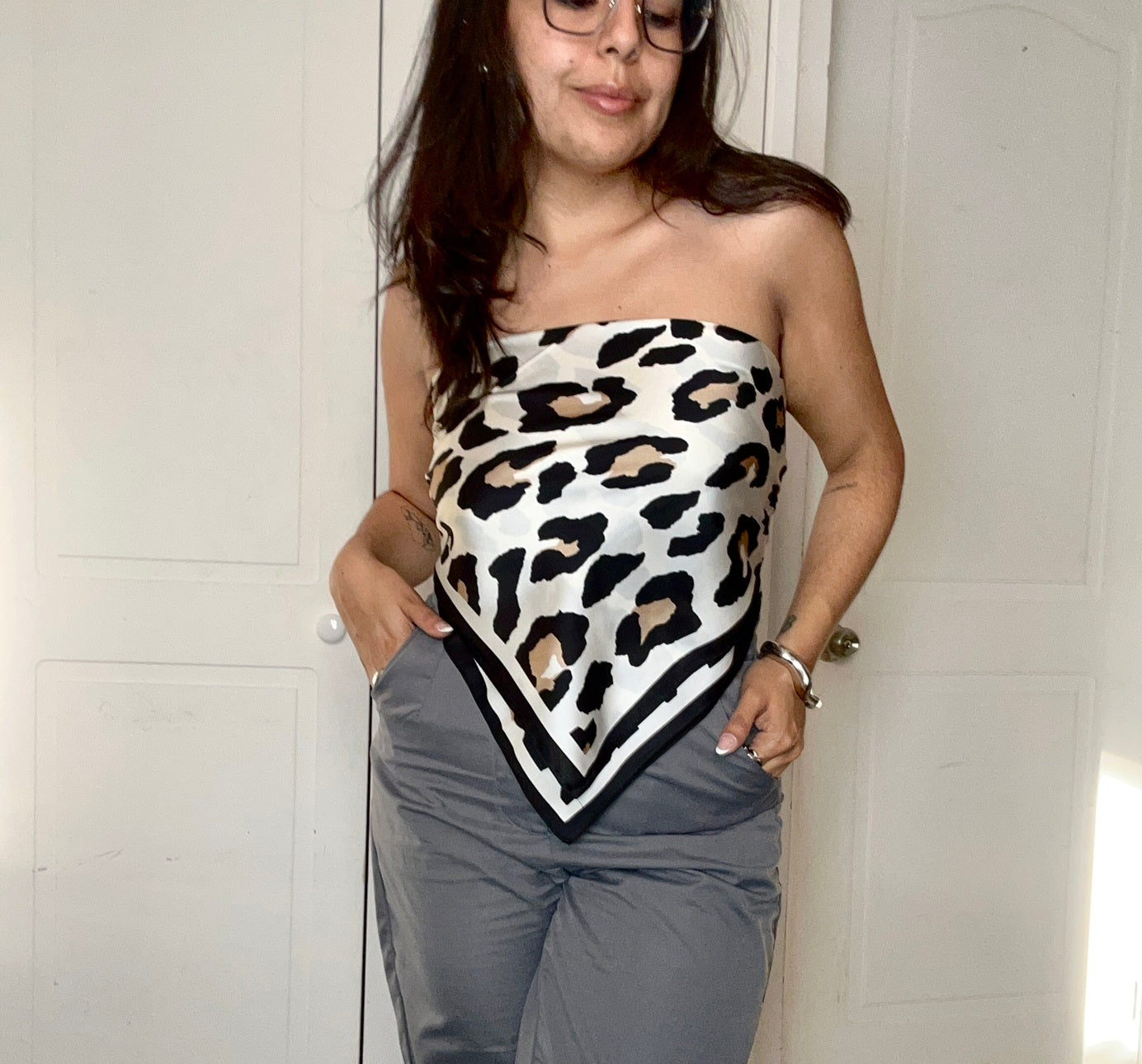 Pañuelo Satín Print Leopardo Blanco