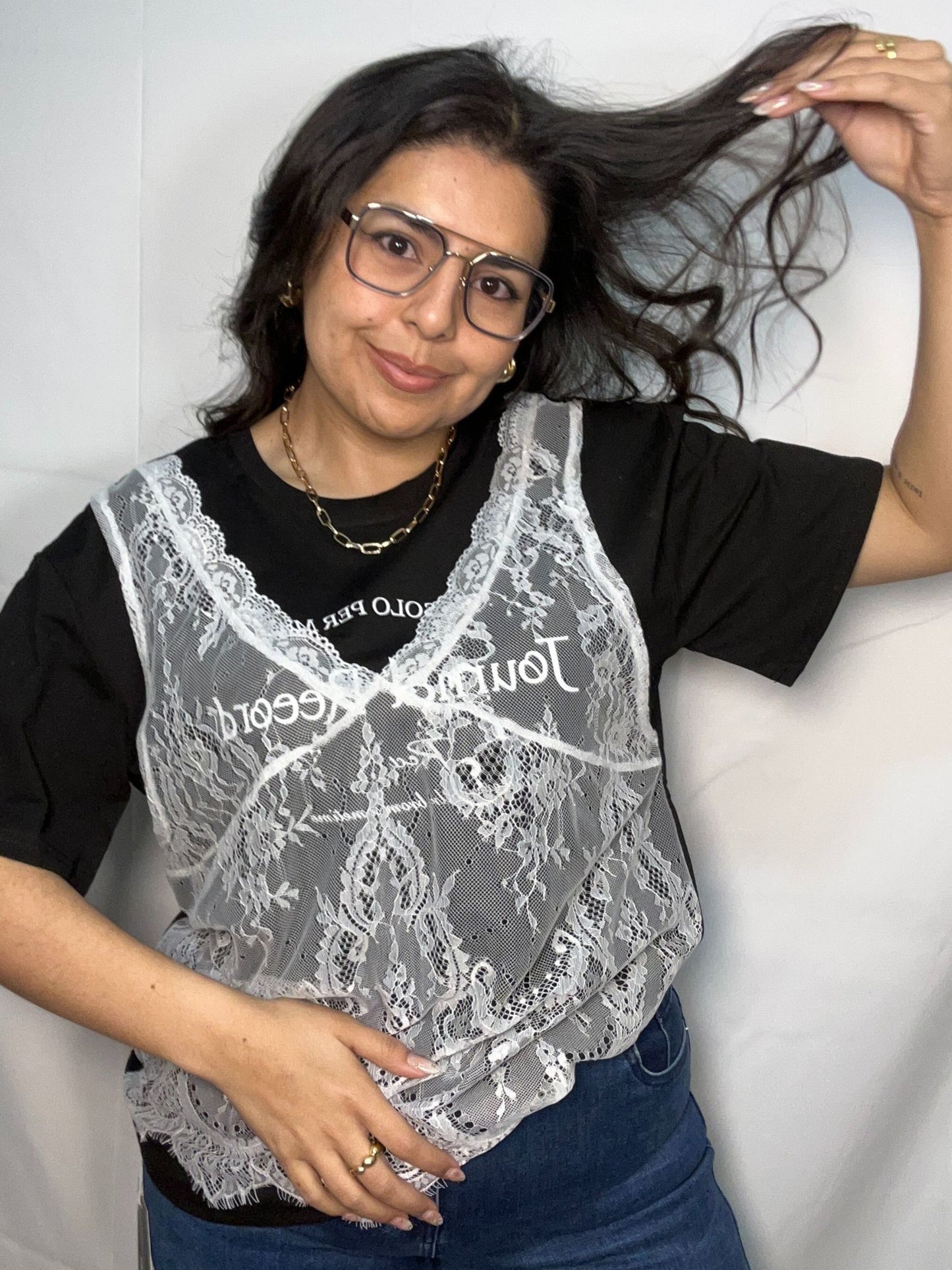 Polera Anita Negro Manga Corta