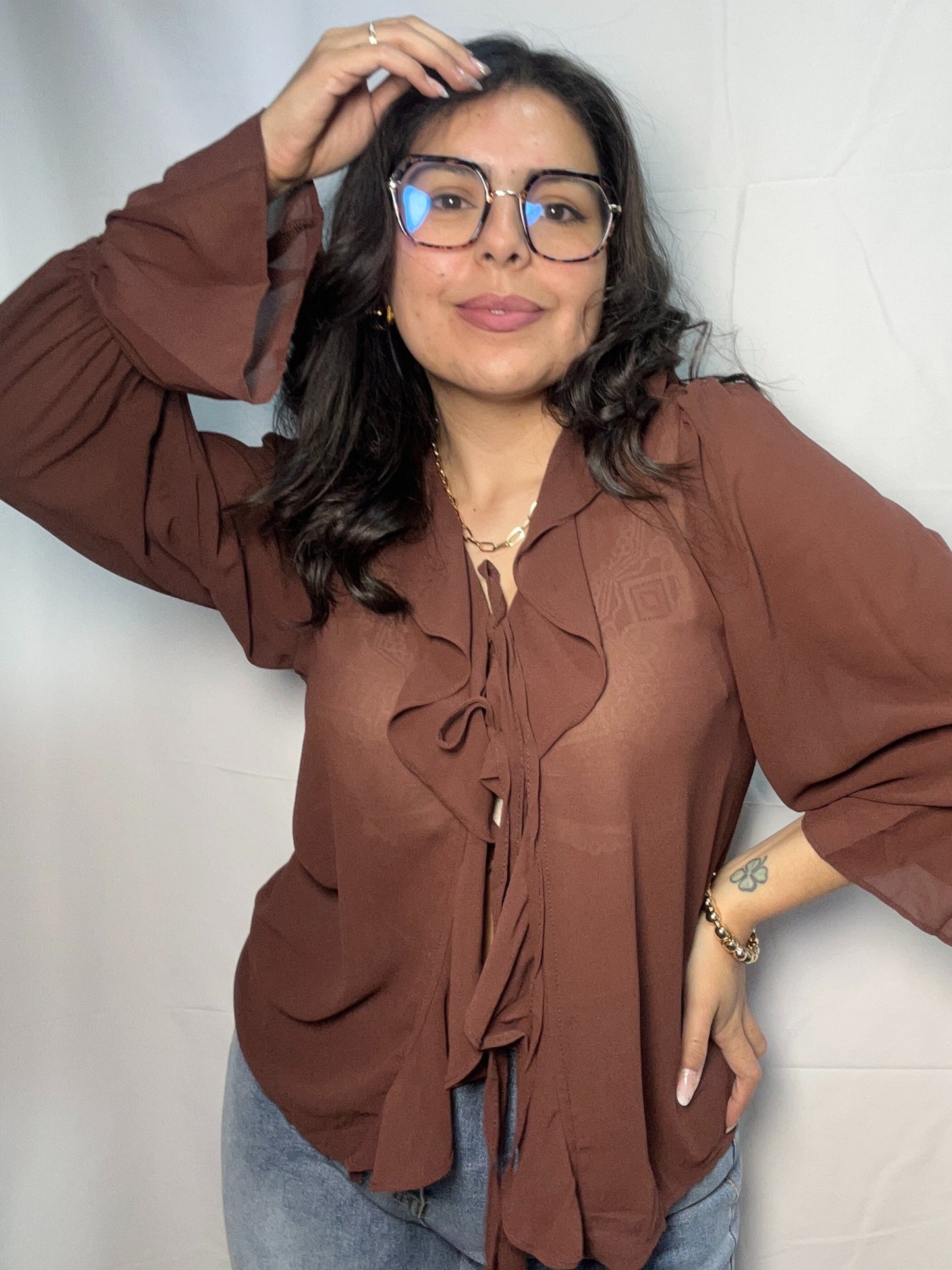 Blusa Olanes Angela Chocolate Doble Lazo