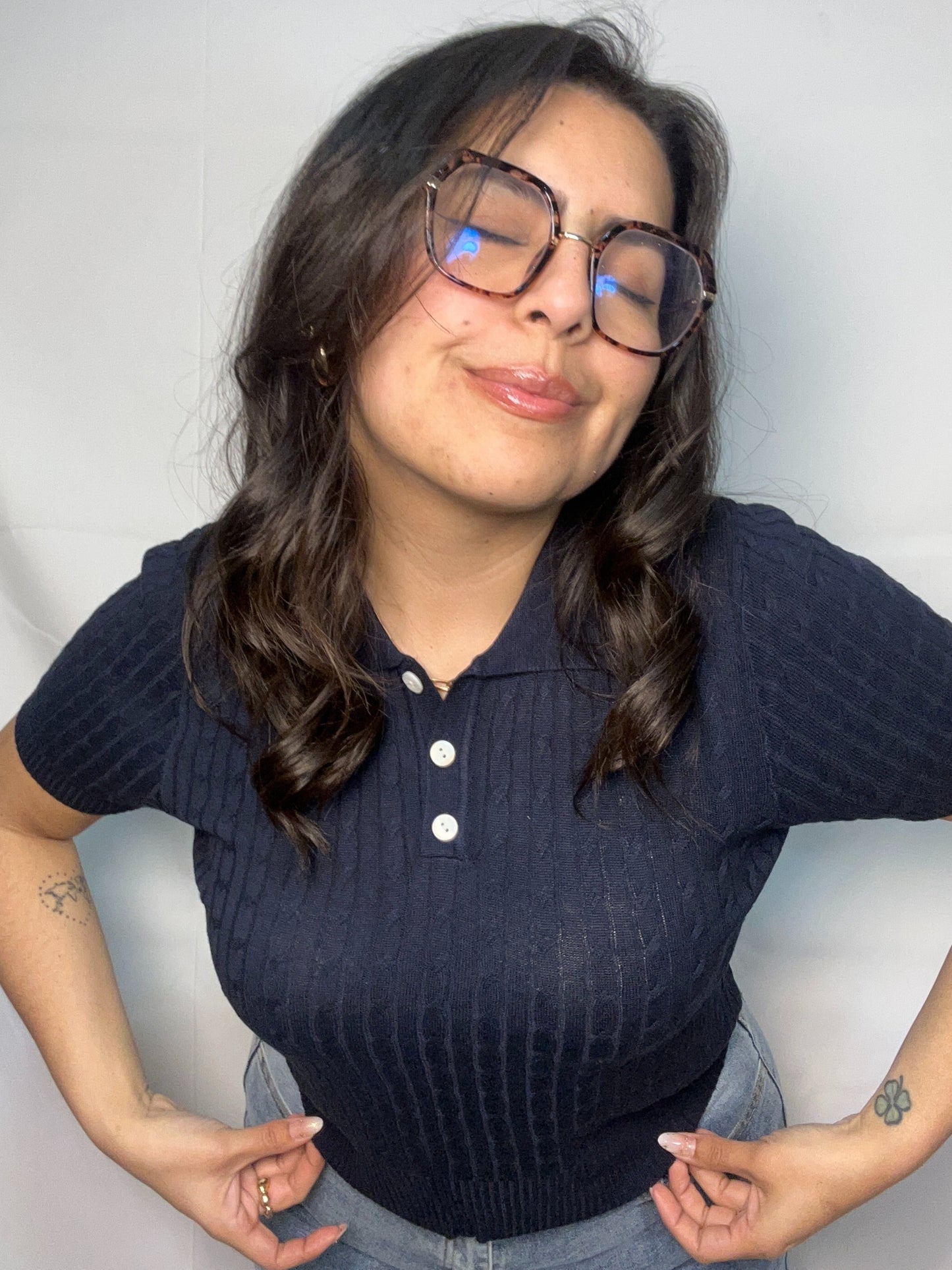 Polera Isabel Azul Manga Corta