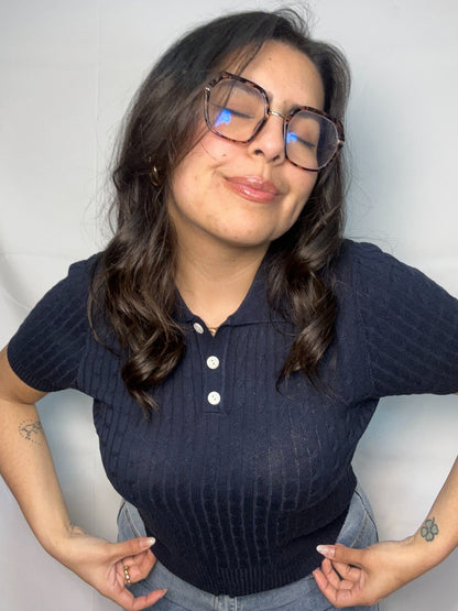 Polera Isabel Azul Manga Corta