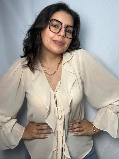 Blusa Olanes Angela Crema Doble Lazo