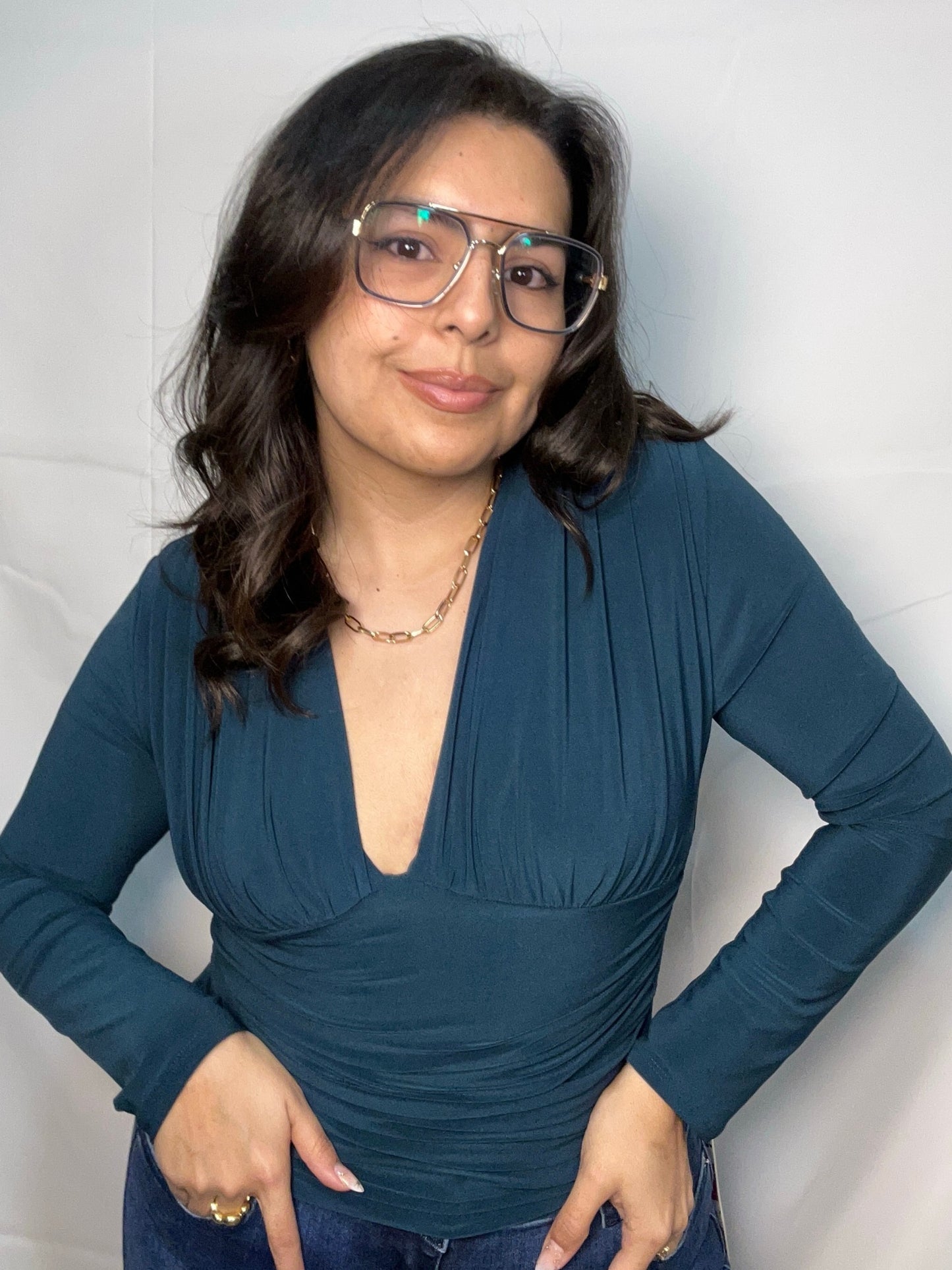 Polera Rocío Petróleo Manga Larga