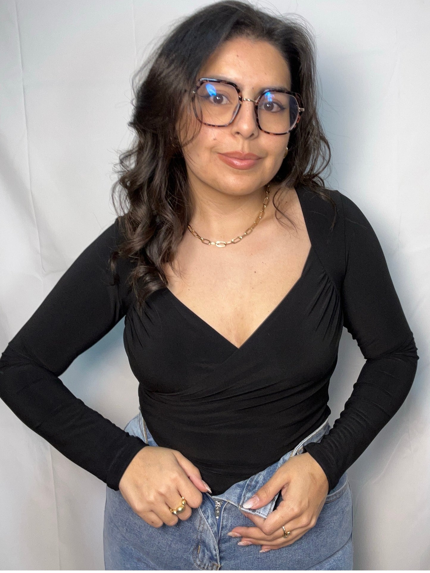 Body Selena Negro Manga Larga