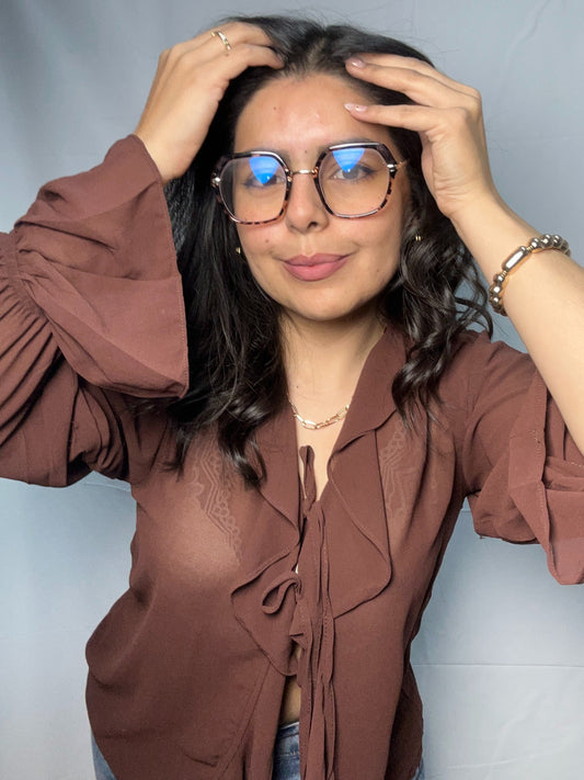 Blusa Olanes Angela Chocolate Doble Lazo