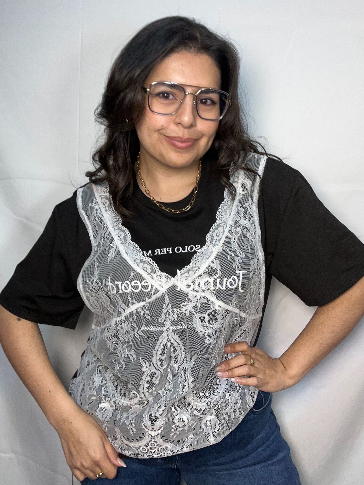 Polera Anita Negro Manga Corta