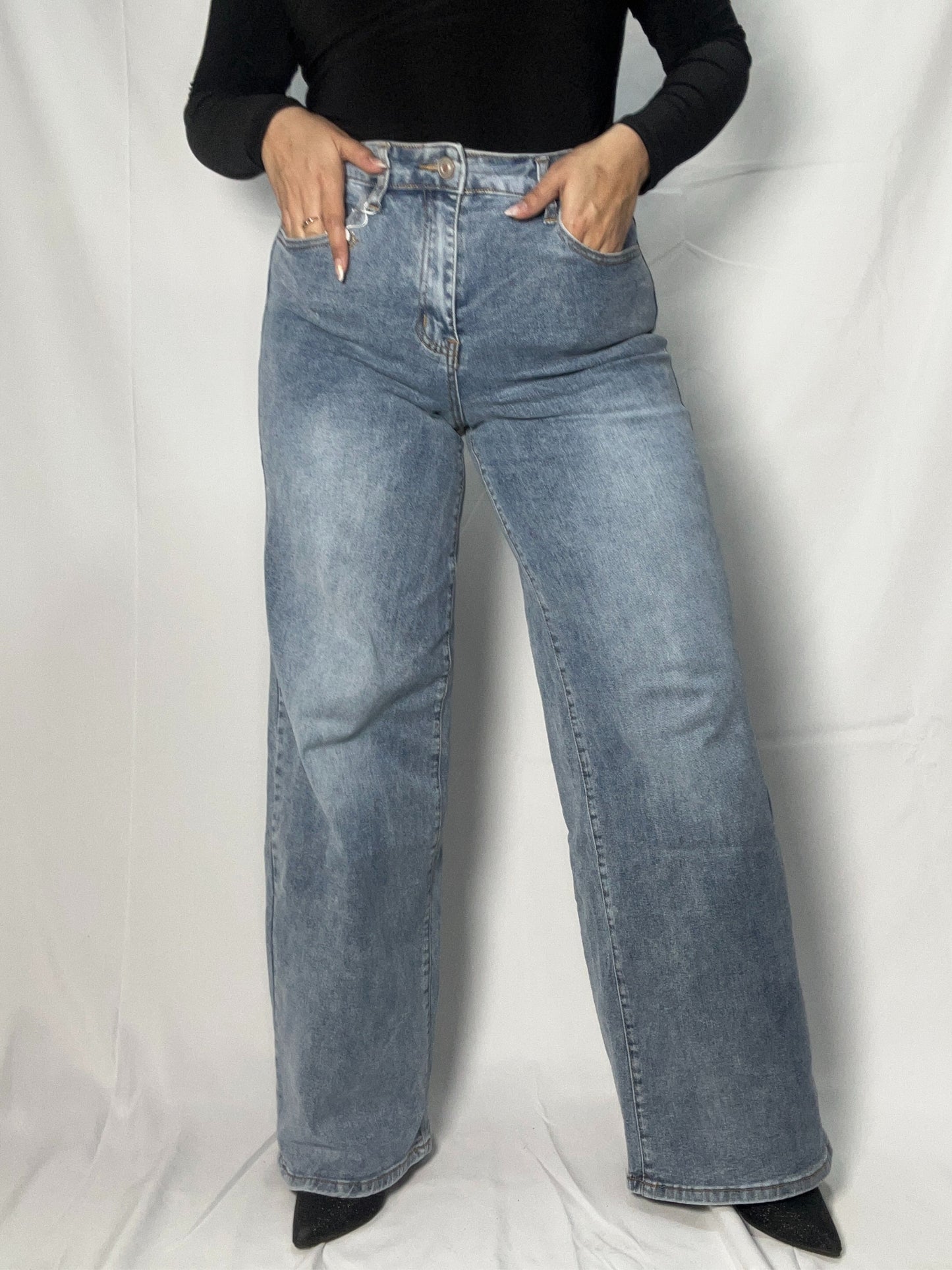 Jeans Cristina Celeste Focalizado Wide Leg