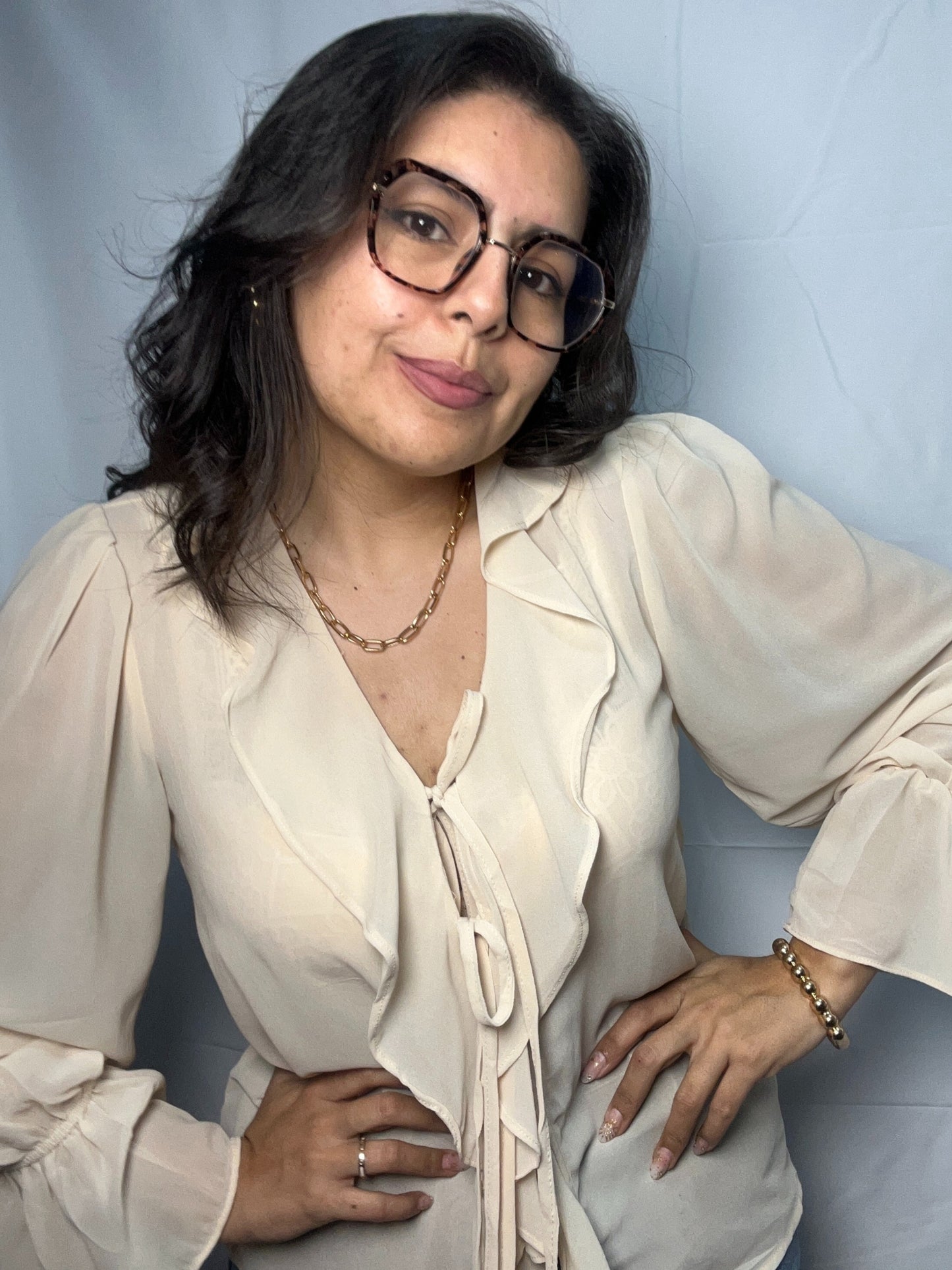 Blusa Olanes Angela Crema Doble Lazo