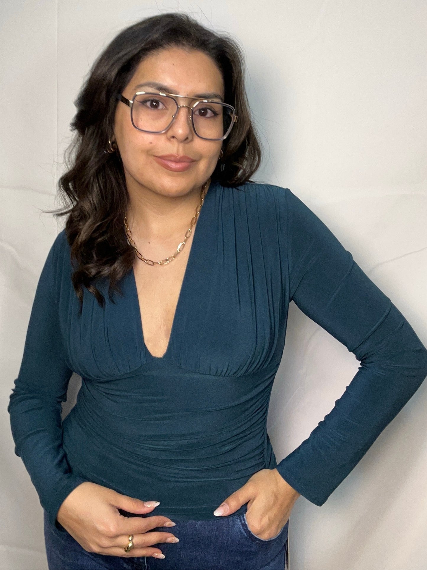 Polera Rocío Petróleo Manga Larga