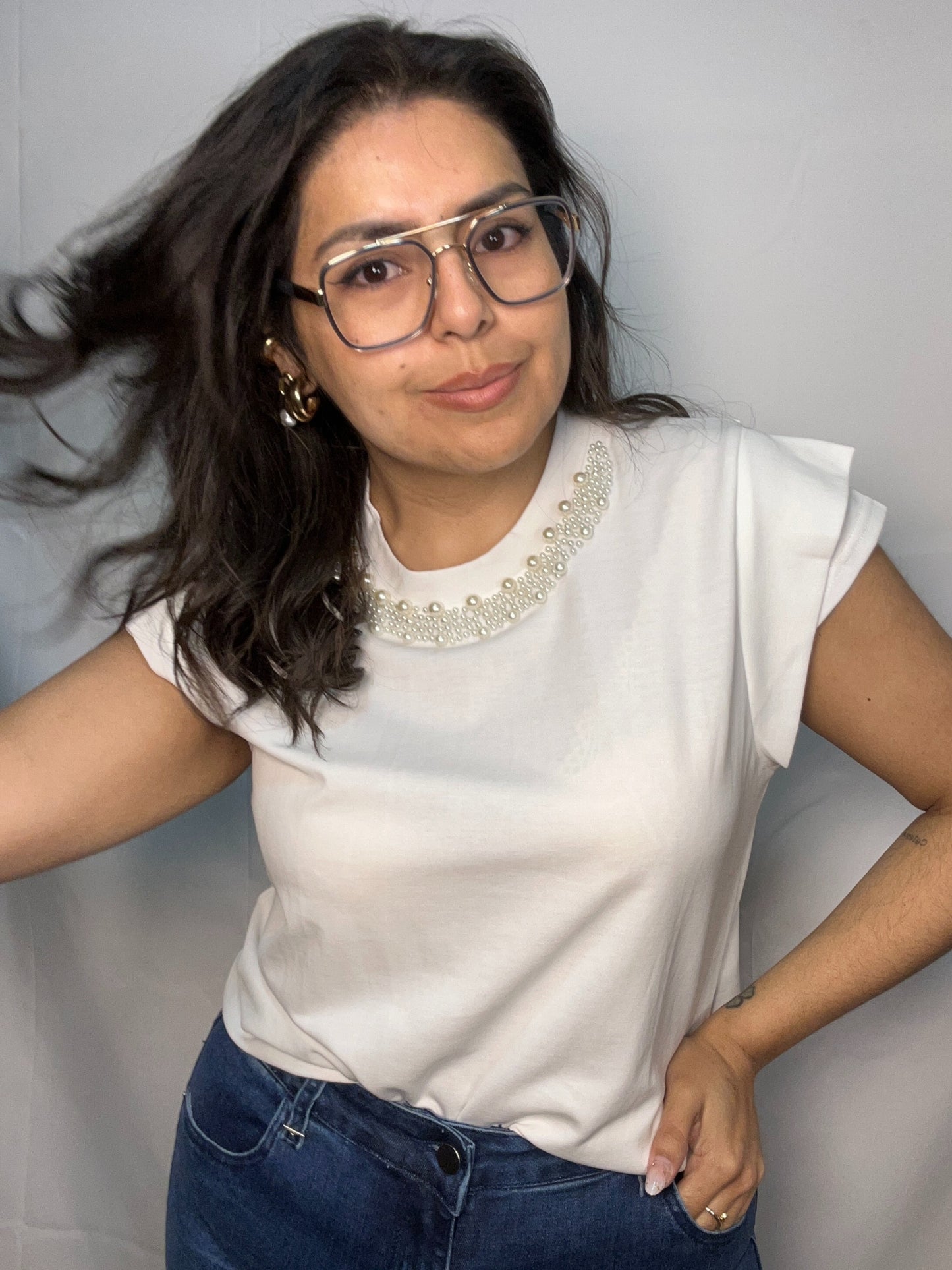 Polera Frida Blanco Manga Corta