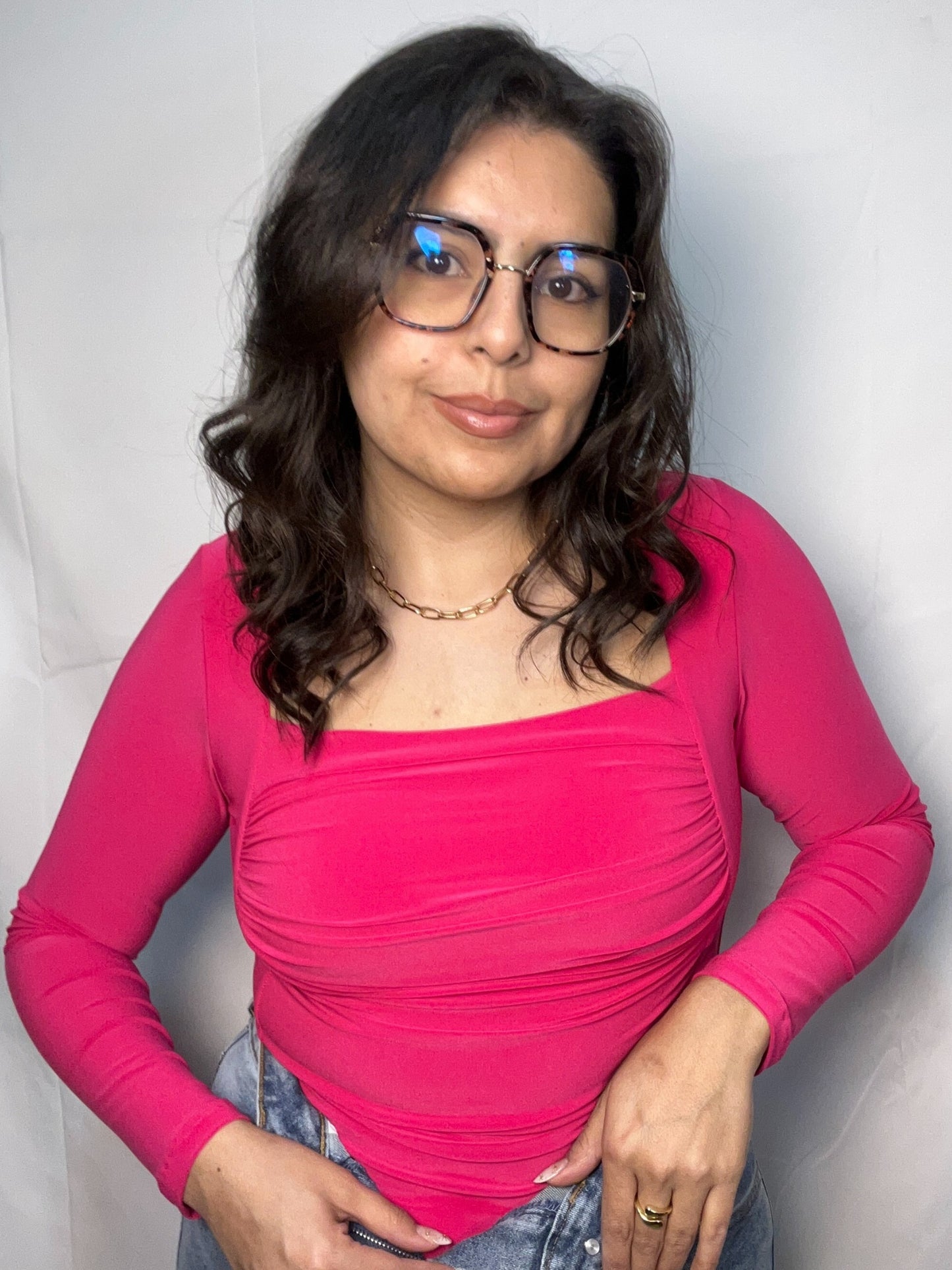 Body Emilia Fucsia Manga Larga