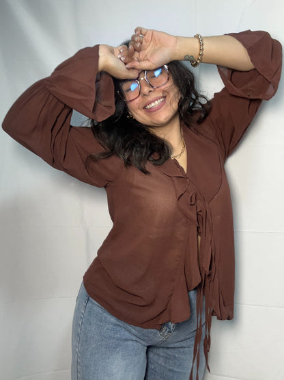 Blusa Olanes Angela Chocolate Doble Lazo