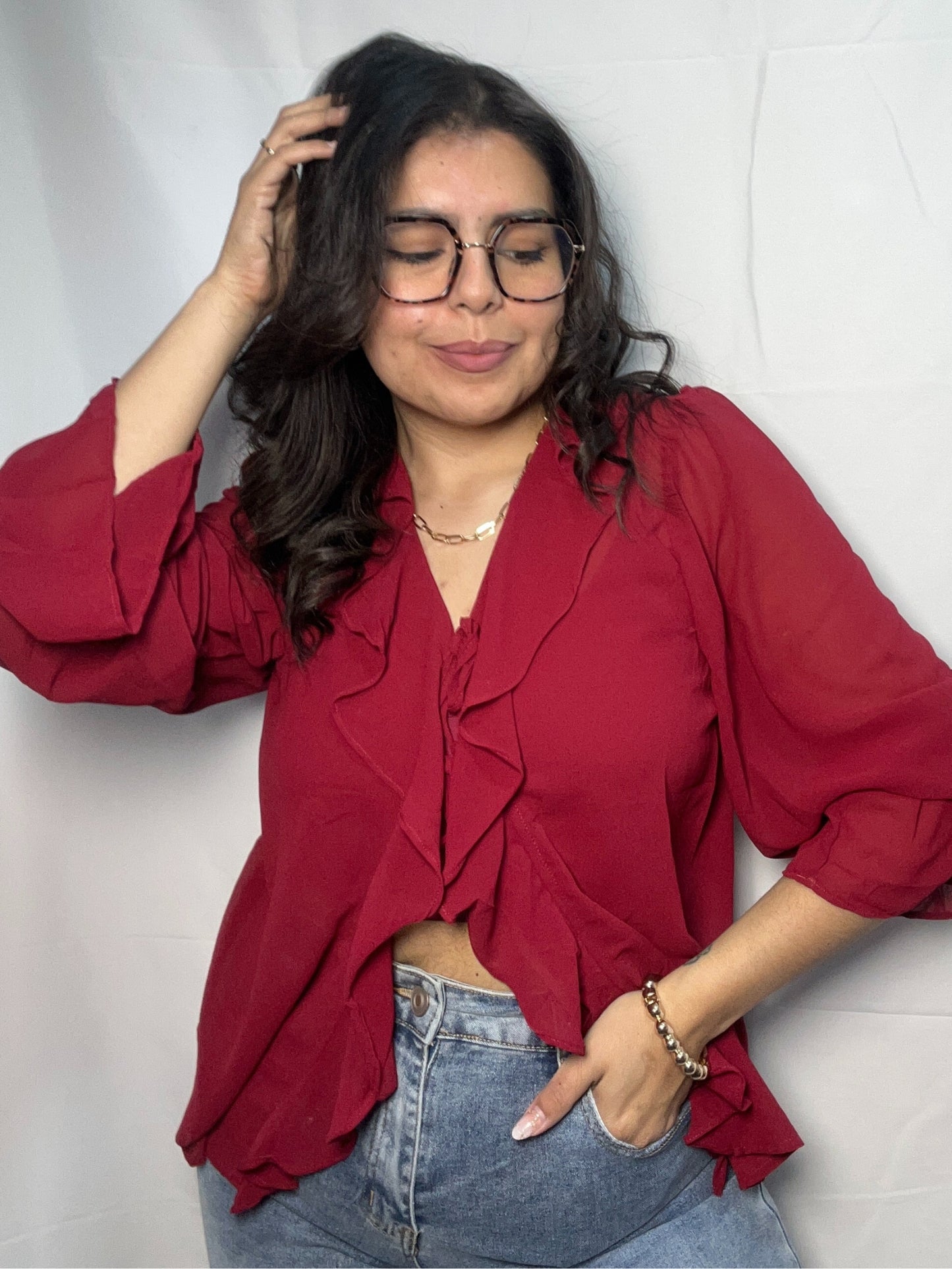 Blusa Olanes Angela Burdeo Doble Lazo
