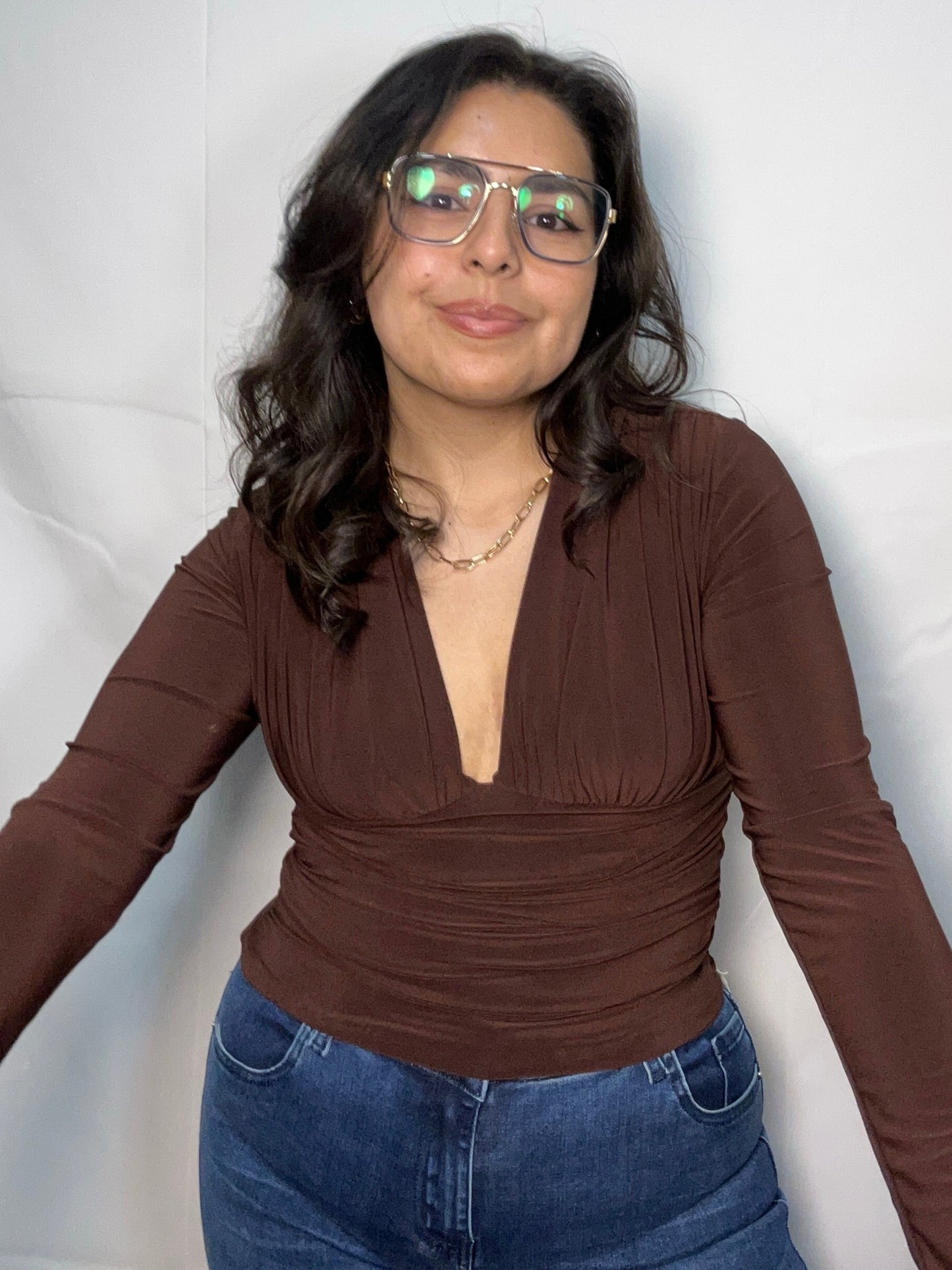 Polera Rocío Chocolate Manga Larga