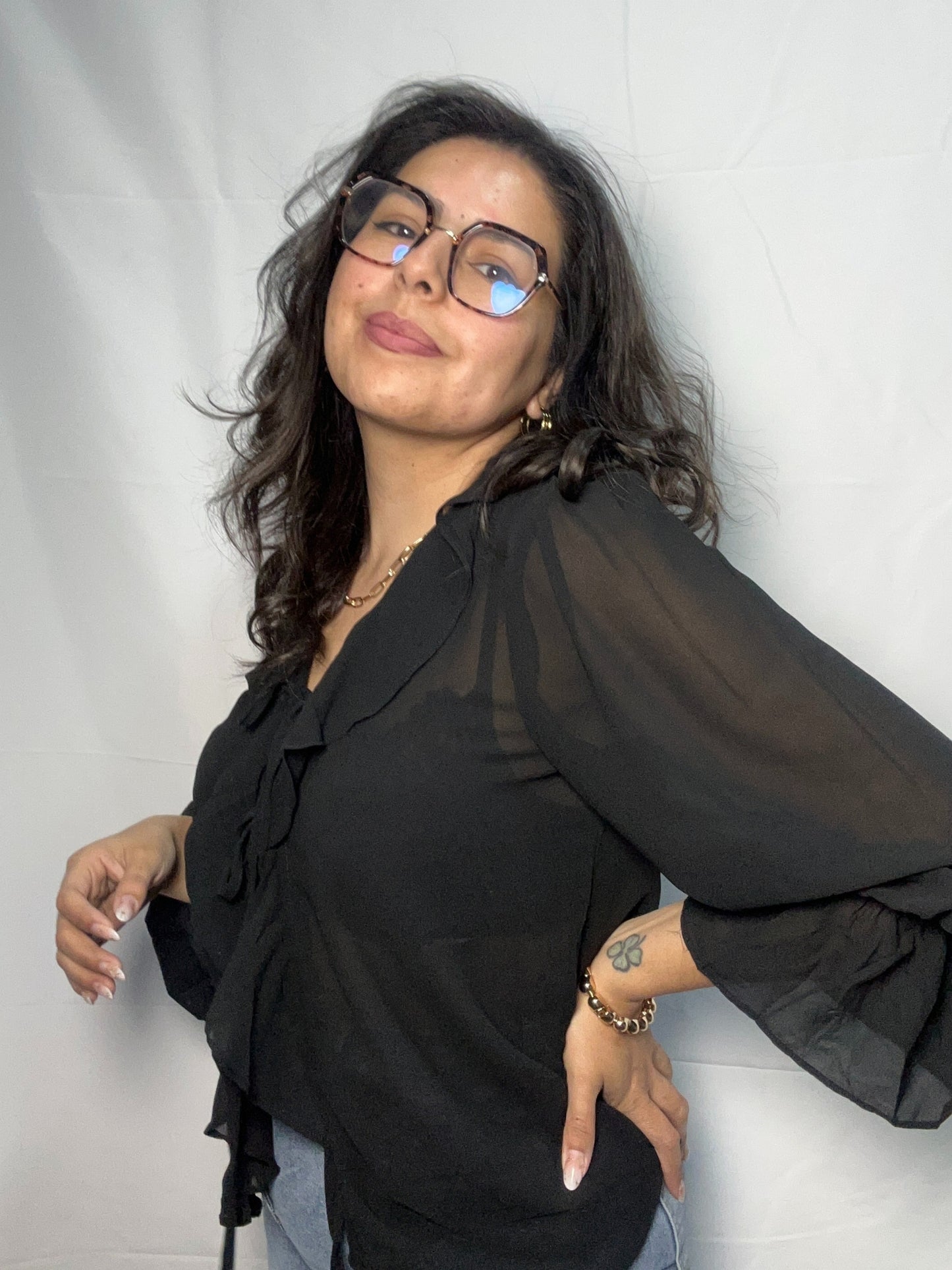 Blusa Olanes Angela Negro Doble Lazo