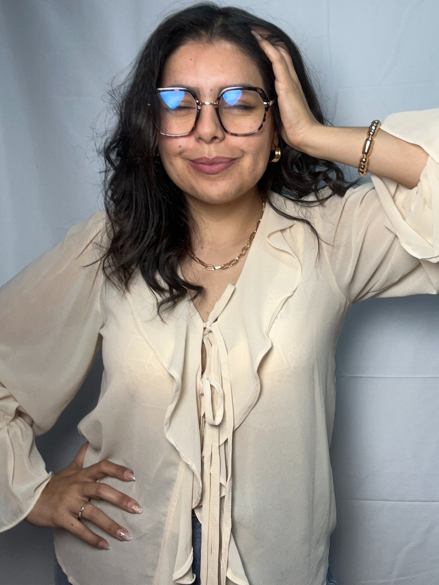 Blusa Olanes Angela Crema Doble Lazo