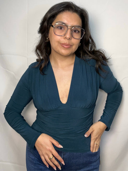 Polera Rocío Petróleo Manga Larga