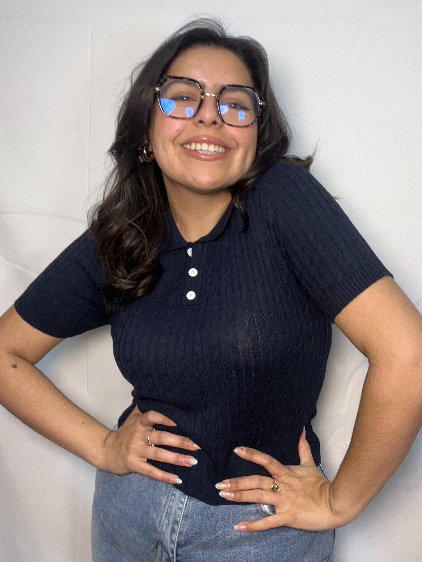 Polera Isabel Azul Manga Corta