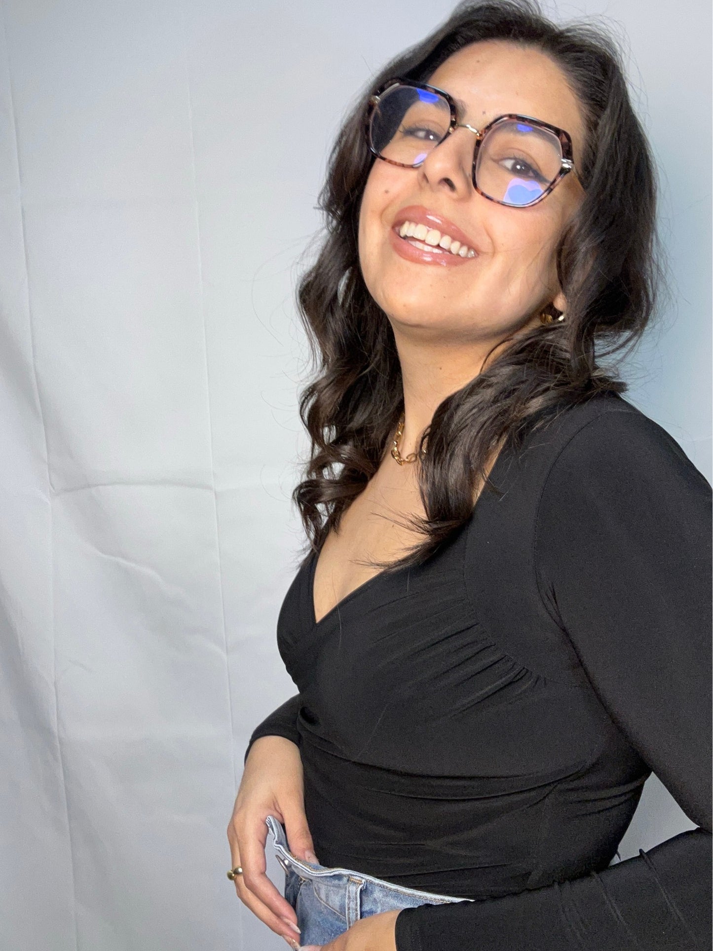 Body Selena Negro Manga Larga