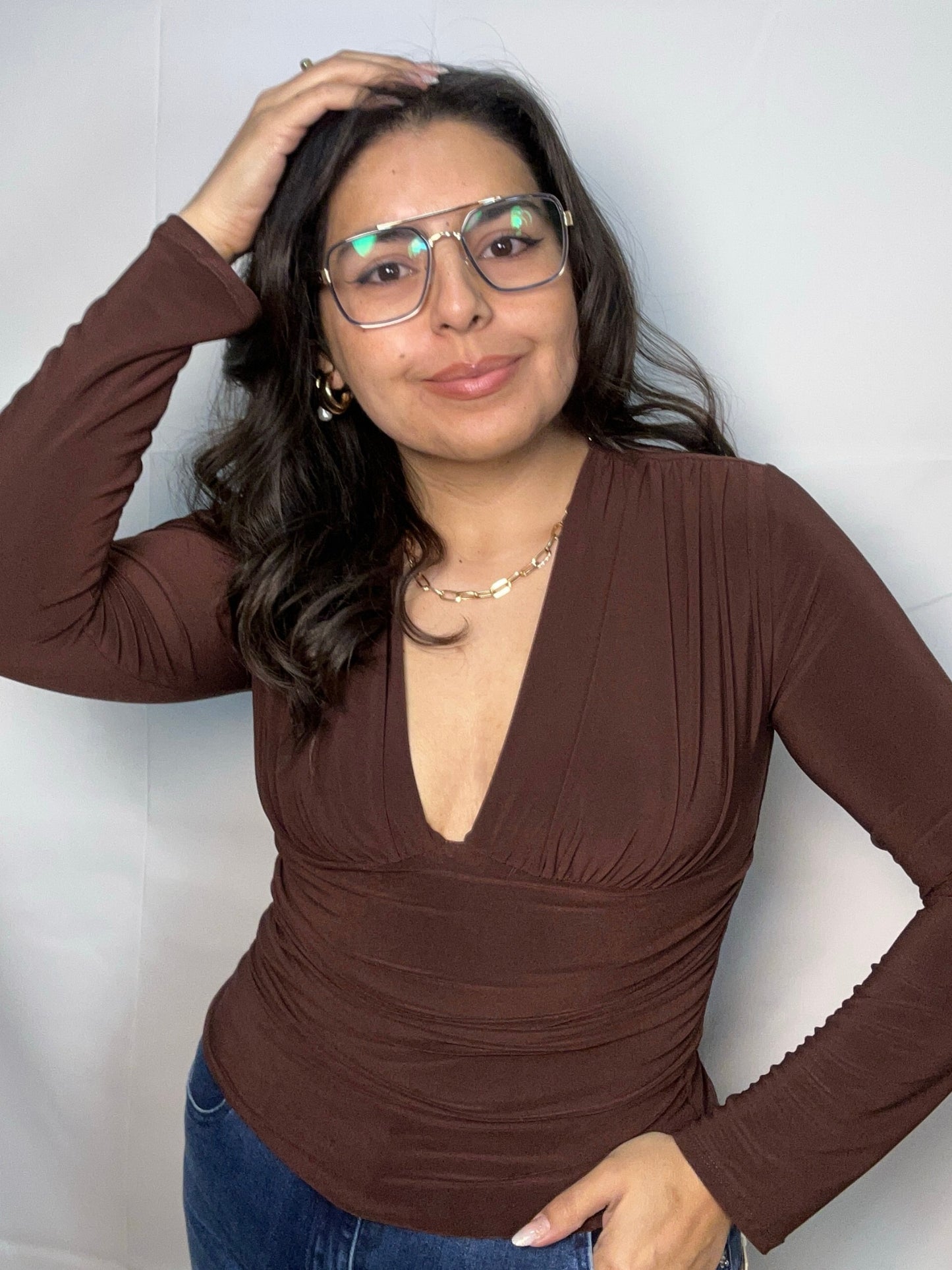 Polera Rocío Chocolate Manga Larga