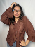Blusa Olanes Angela Chocolate Doble Lazo