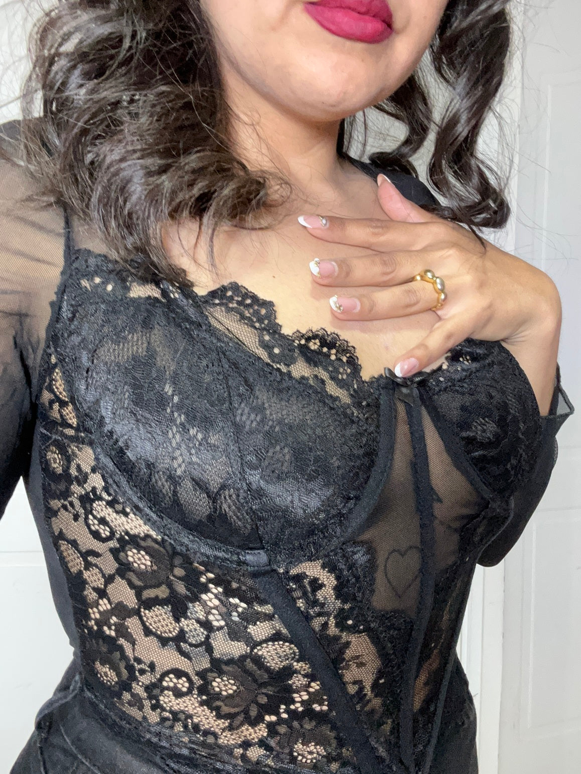 Corset Encaje Con Mangas Negro