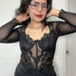Corset Encaje Con Mangas Negro