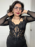 Corset Encaje Con Mangas Negro