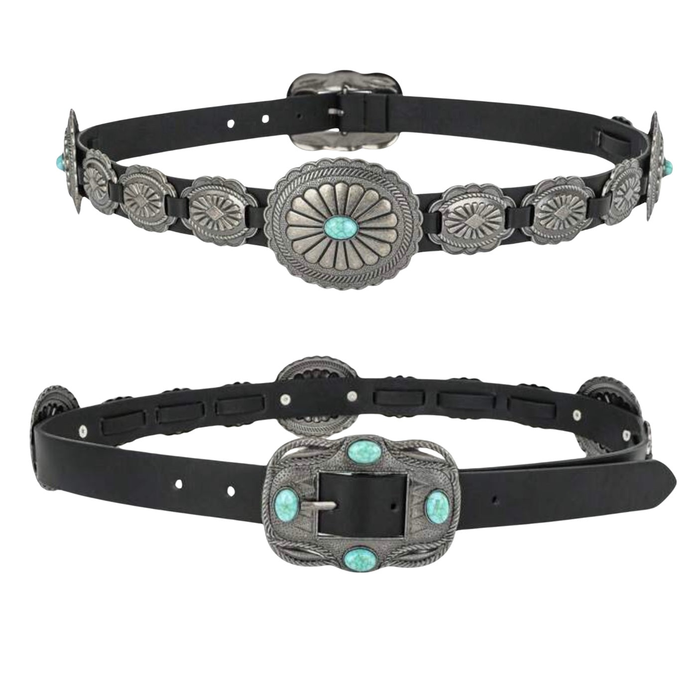 Cinturon Vaquero Turquesa Negro 115 CM.