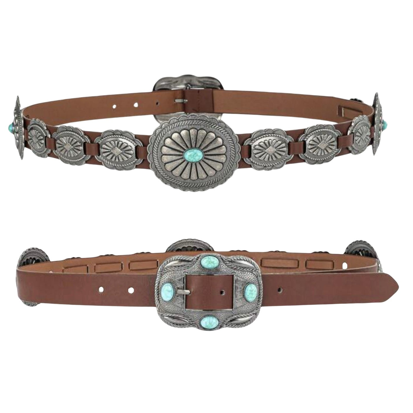 Cinturon Vaquero Turquesa Cafe 115 CM.