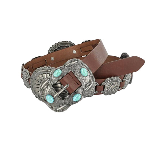 Cinturon Vaquero Turquesa Cafe 115 CM.